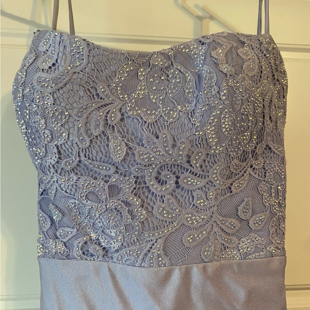 La Femme Lavender Lace Prom Dress